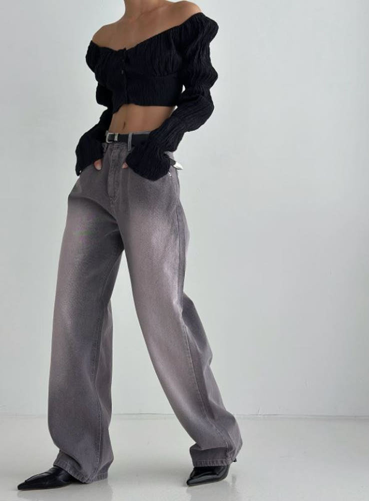 Purple Washed Wide-Leg Jeans