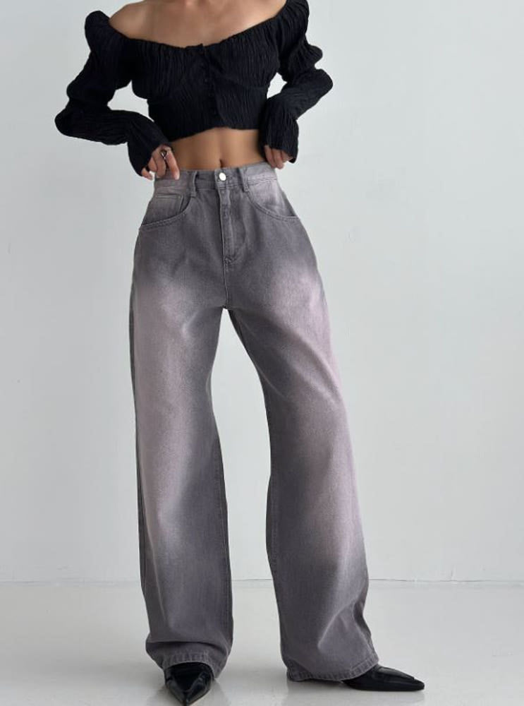 Purple Washed Wide-Leg Jeans