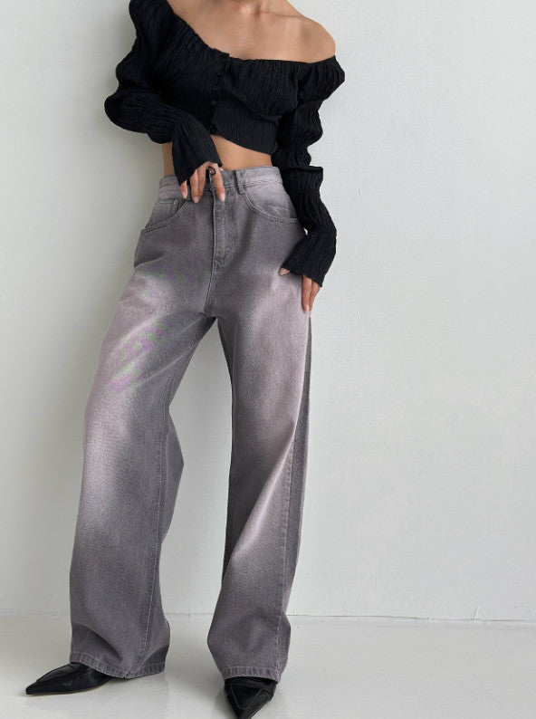 Purple Washed Wide-Leg Jeans